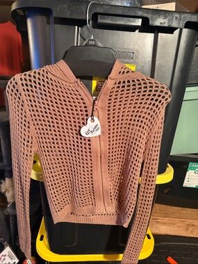 Love knits Lightweight Open-Knit Zip Hoodie Sweater - Dusty Rose XXsmall
